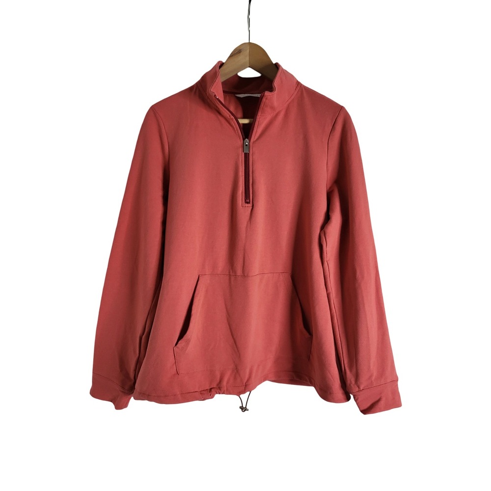 Sport Savvy Quarter Zip Pullover Coral French Terry Kangaroo Pocket M Casual